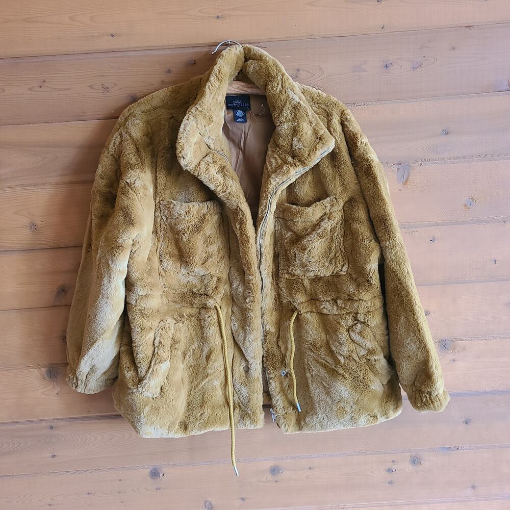 Urban Outfitters Faux Fur Coat NWOT S Teddy Utility Jacket Honey Brown Boho Fall